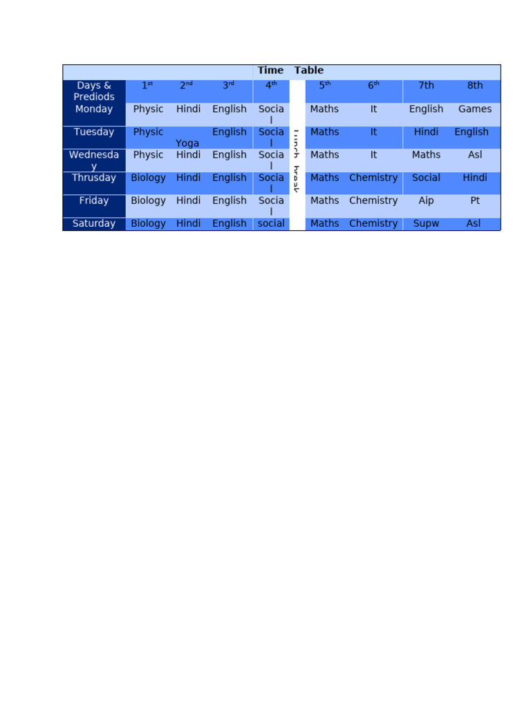 Weekly Class Schedule Overview | PDF