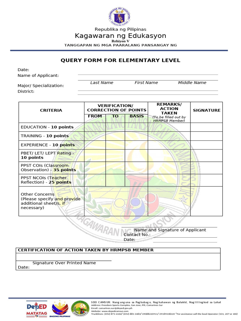 Teacher Query Form for Evaluation | PDF
