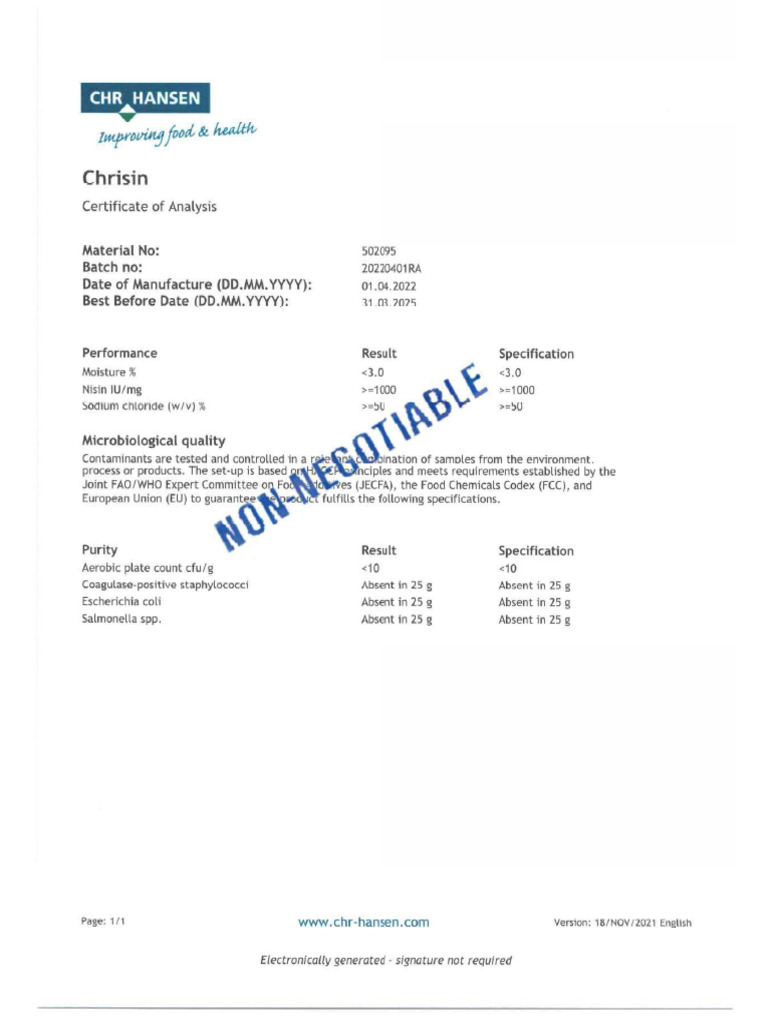 COA Chrisin | PDF