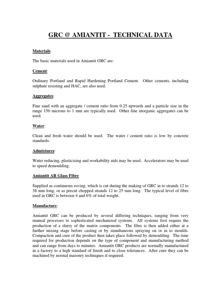 GRC Technical Data | Download Free PDF | Strength Of Materials | Concrete