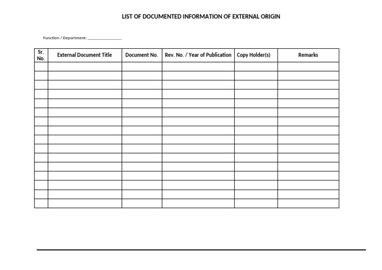 F GEN 08 List of Documented Information of External Origin | PDF