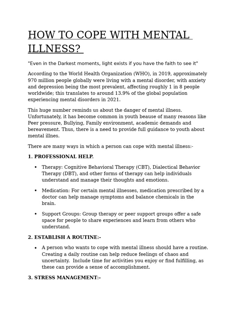 How To Cope With Mental Illness. | PDF | Mental Disorder | Mental Health