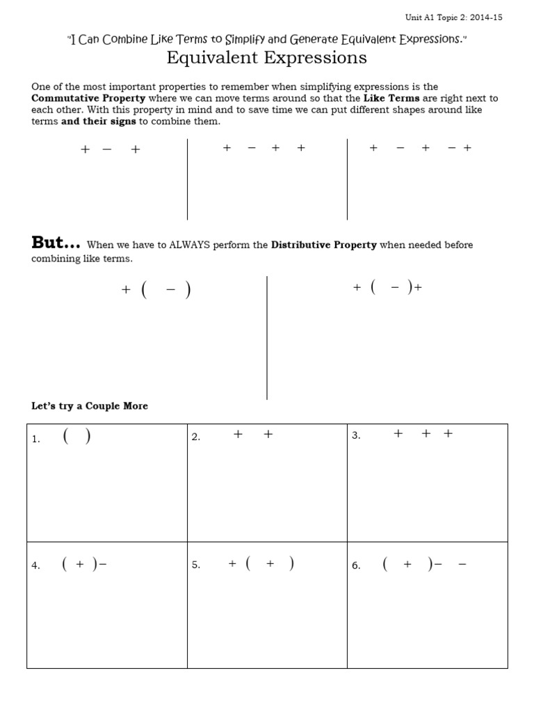 Simplifying Equivalent Expressions Guide | PDF