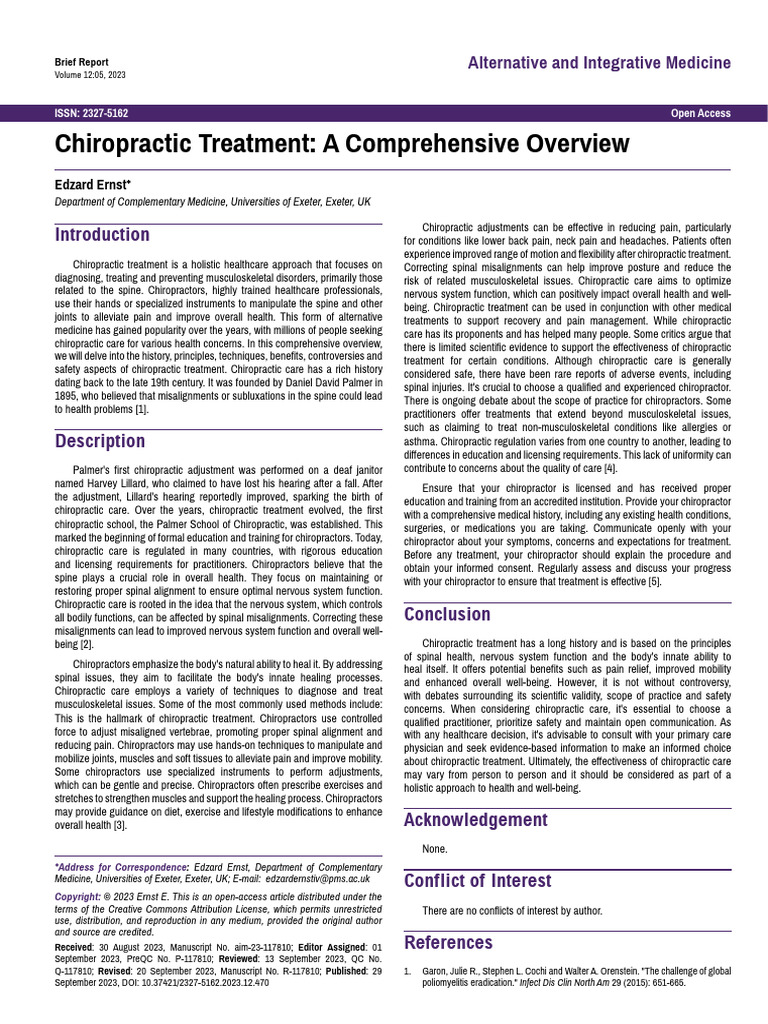 Comprehensive Overview of Chiropractic Care | PDF | Chiropractic | Medicine