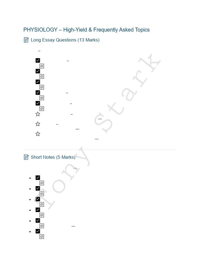 Most Important Questions Physiology Pdf Bone Hormone