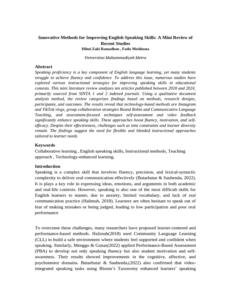 Mini Article (Hilmi & Fadis) | PDF | Learning | Fluency