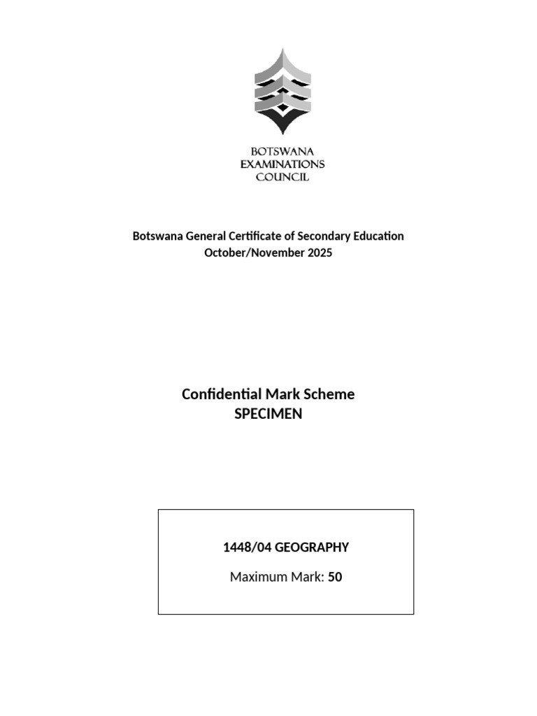 Geography Specimen Mark Scheme 2025 | PDF | Question