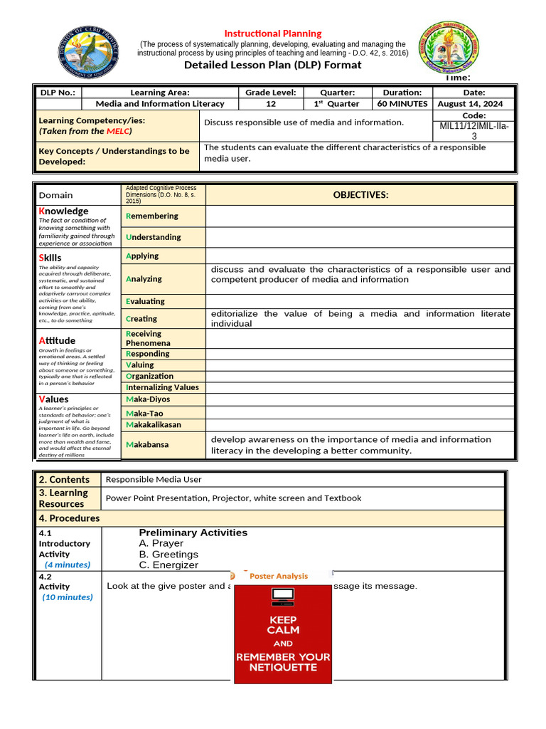 Media Literacy Lesson Plan for Grade 12 | PDF | Learning | Knowledge