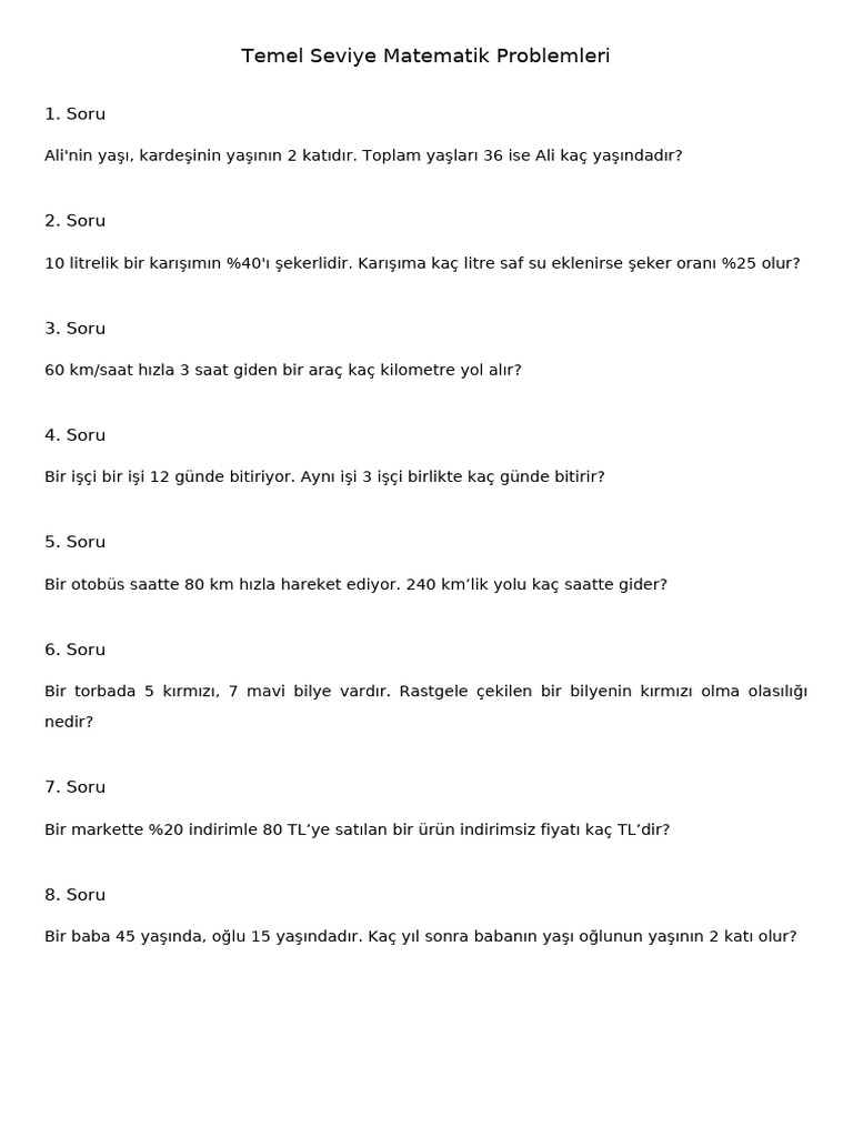 Temel Seviye Problemler | PDF