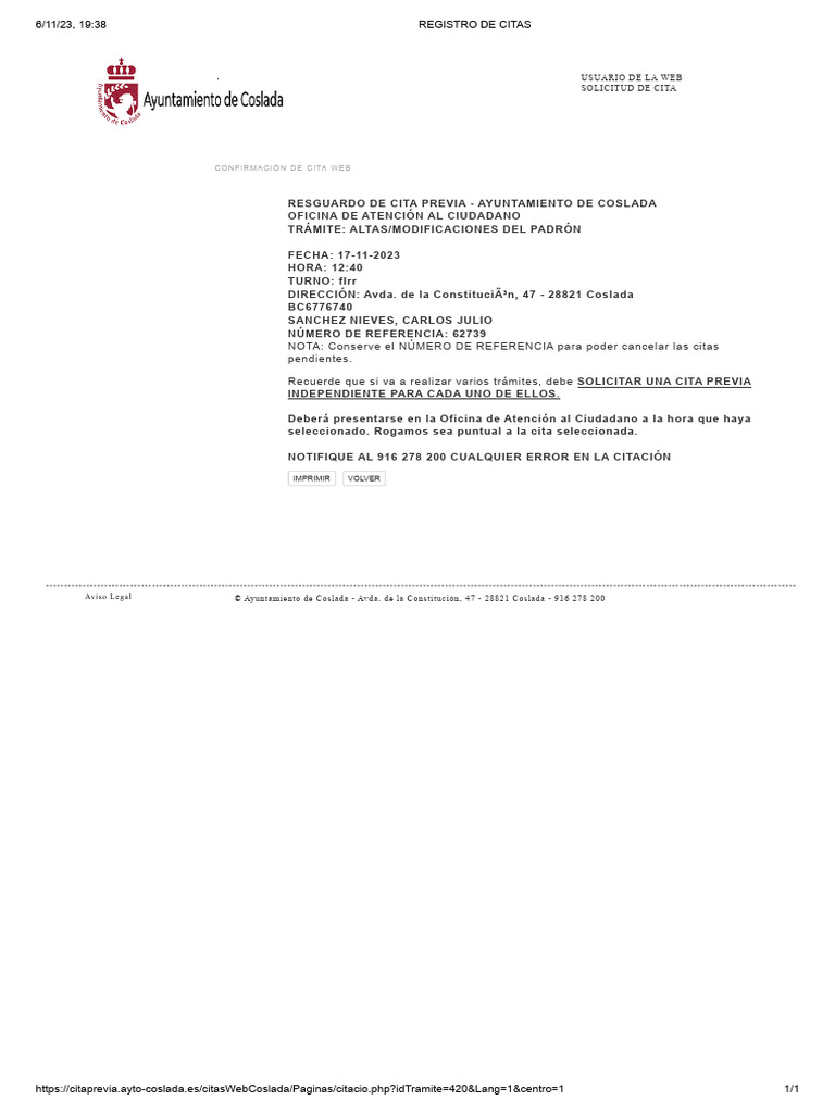 Cita Previa Ayuntamiento de Coslada | PDF