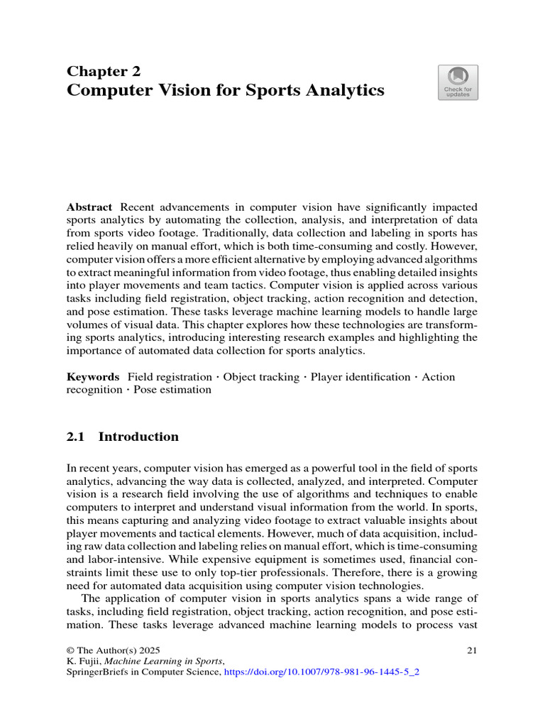 Computer Vision in Sports Analytics | PDF | Computer Vision | Analytics