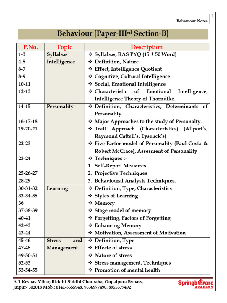 Behavior Notes for RAS Exam Preparation | PDF | Extraversion And ...