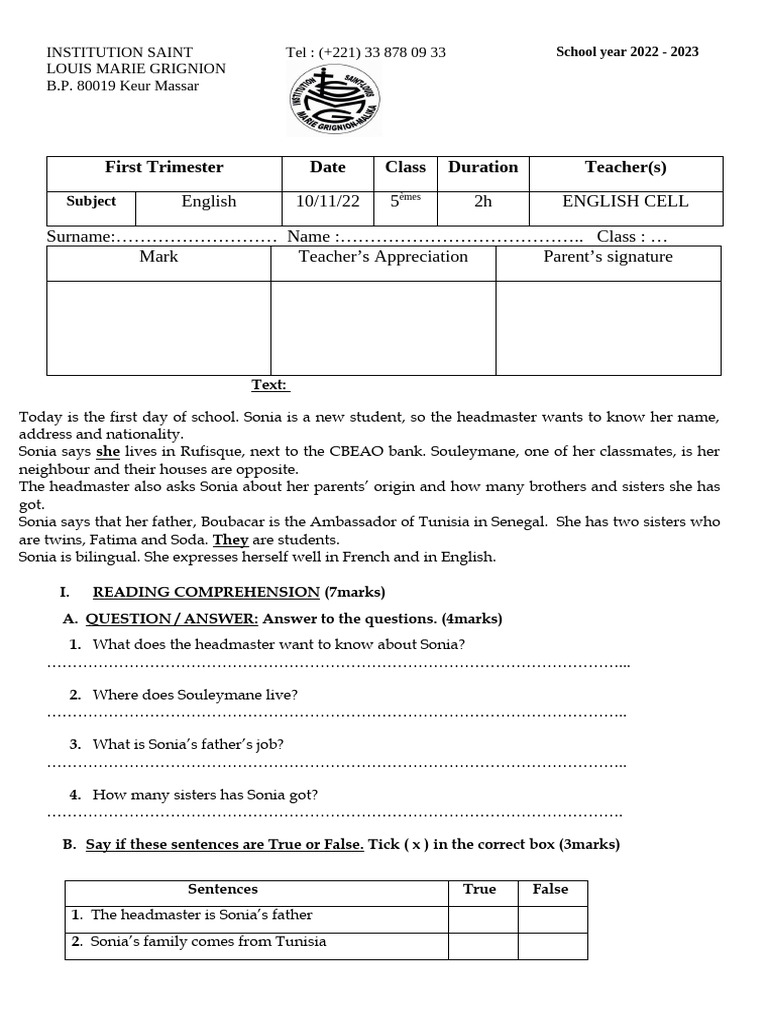 English Comprehension Test for Students | PDF | Linguistic Morphology ...