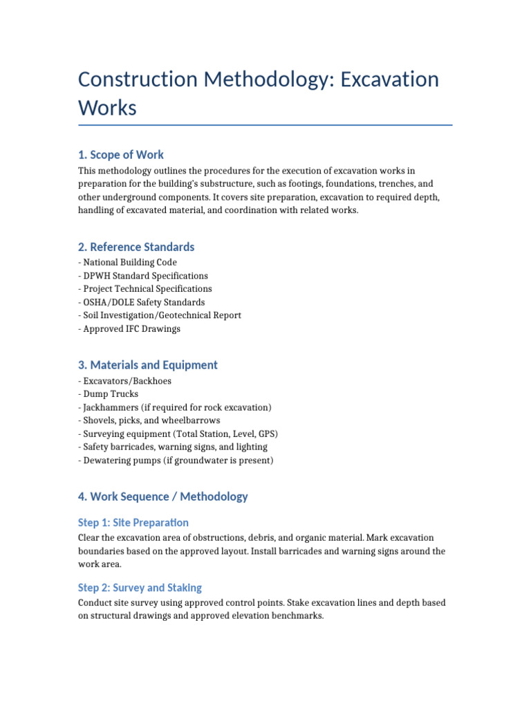 Excavation Methodology Overview | PDF | Trench