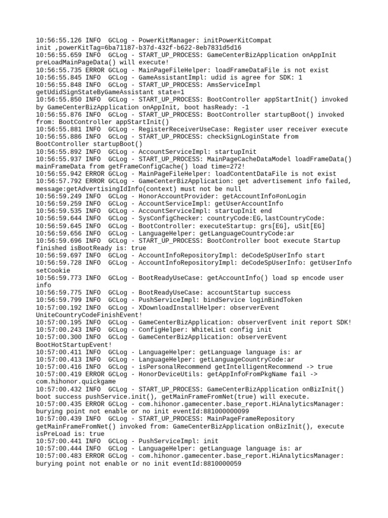 GameCenterBizApplication Startup Logs | PDF | Internet Standards | Software