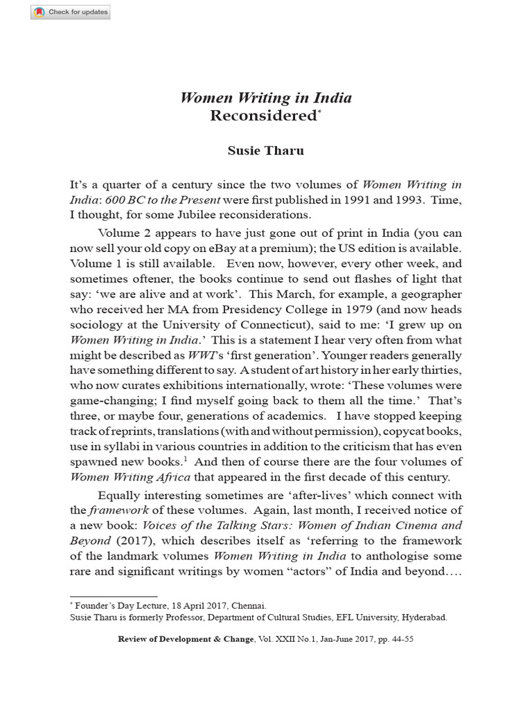 Women Writing in India: A Reconsideration | PDF | Liberal Arts Education
