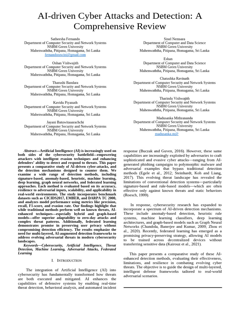 AI-driven Cyber Attacks and Detection A Comprehensive Review | PDF ...