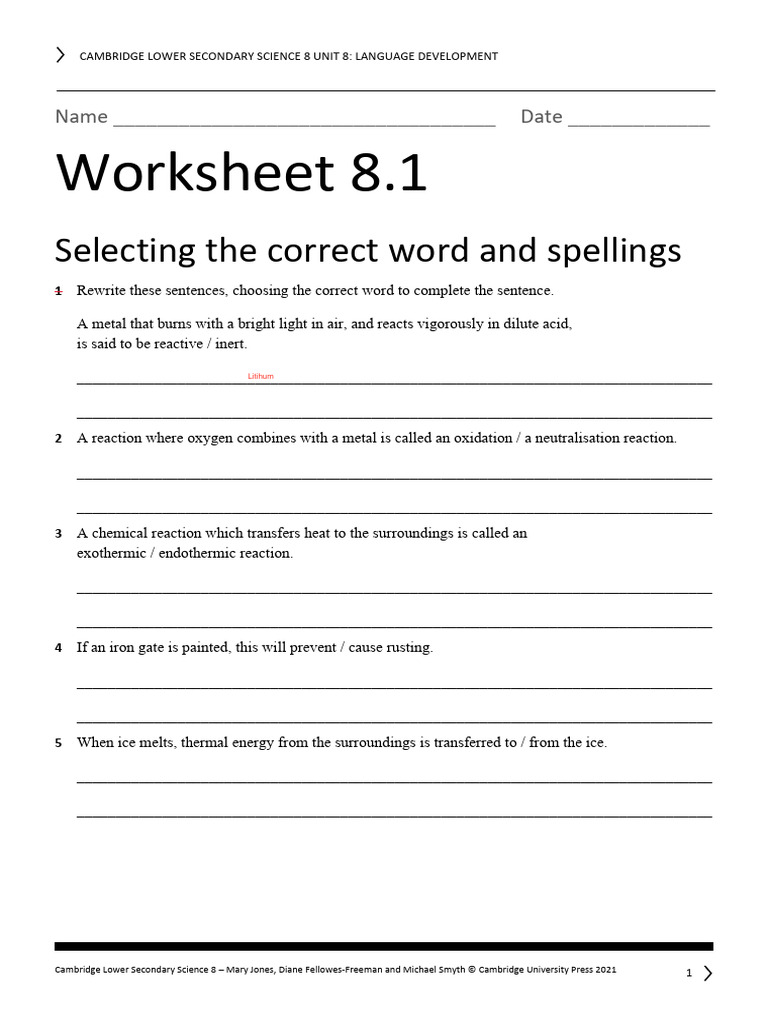 S8 Language Worksheets Unit 8 | PDF | Chemical Reactions | Rust
