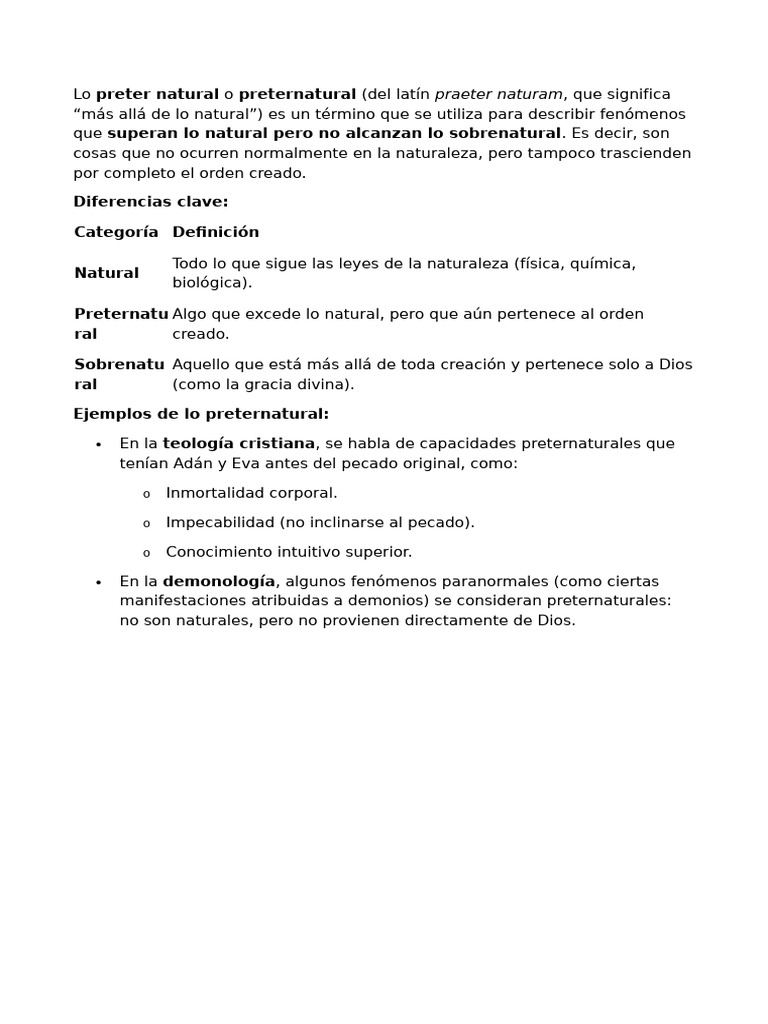 Definición de lo Preternatural | PDF