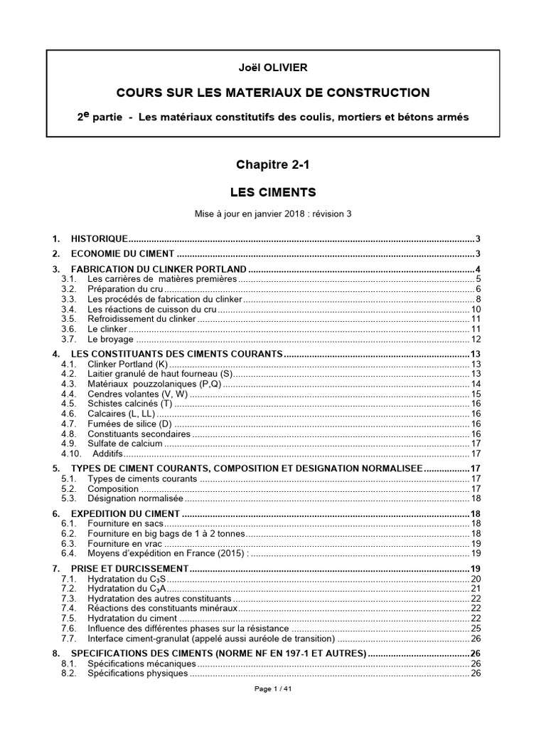 Types de Ciment et Leur Composition | PDF | Ciment | Chaux
