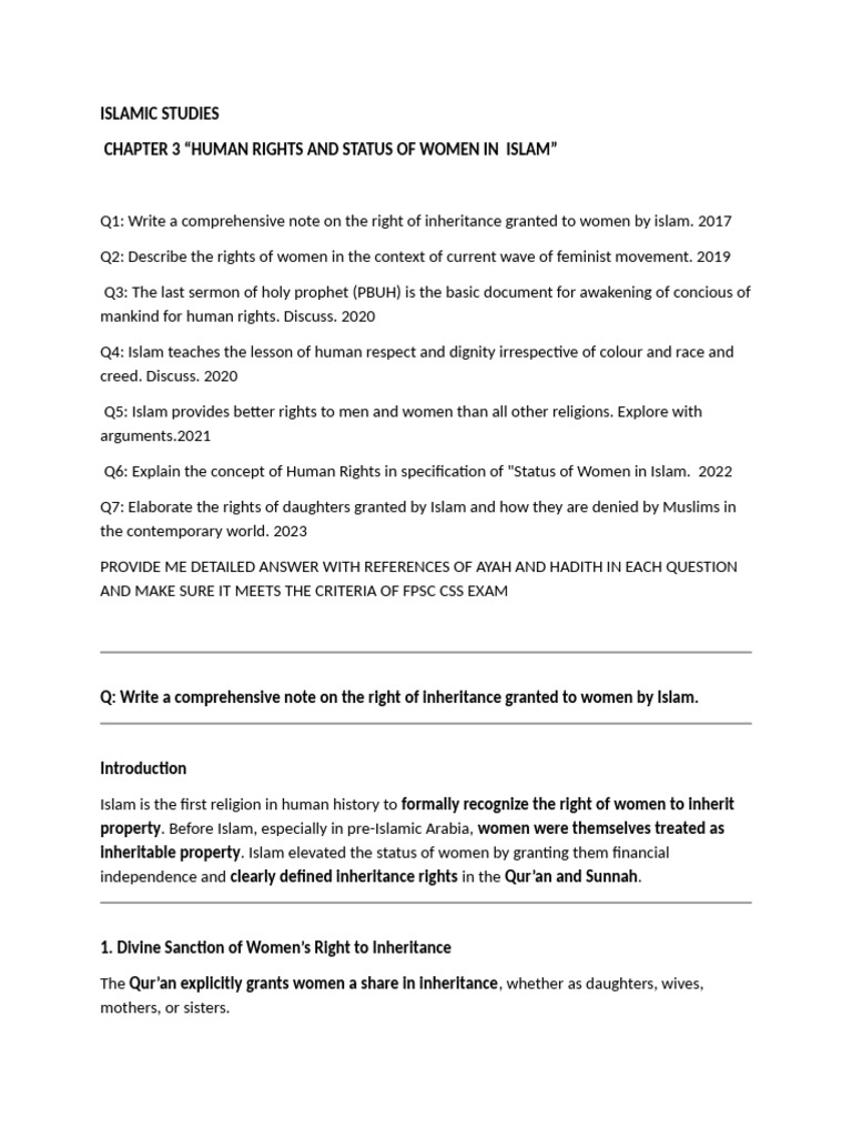 ISLAMIC STUDIES Chap Three Human Rights | PDF | God In Islam | Quran