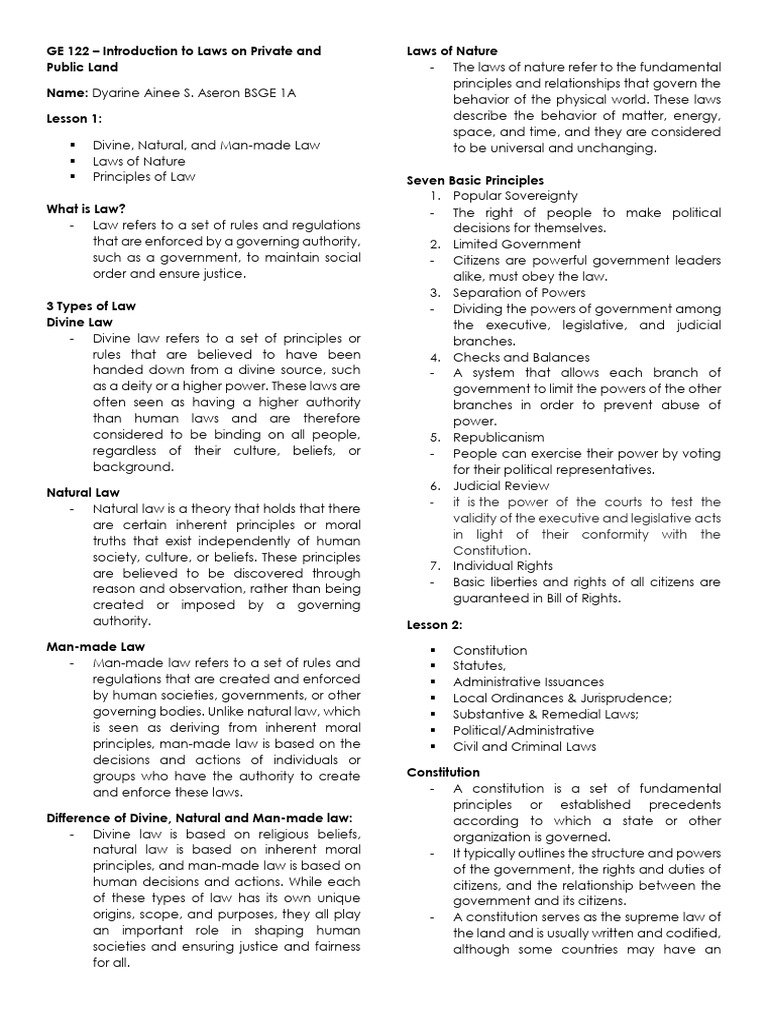 Overview of Private and Public Land Laws | PDF | Constitution | Crimes