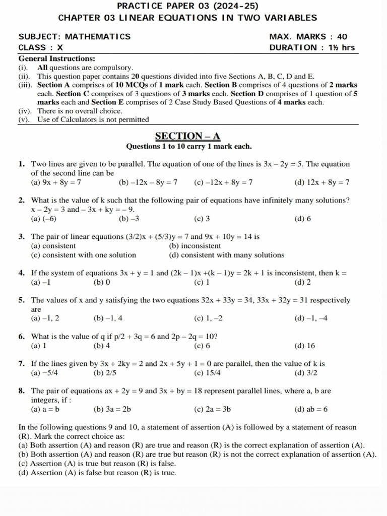 Class 10 - Linear Equations - 250612 - 145150 | PDF
