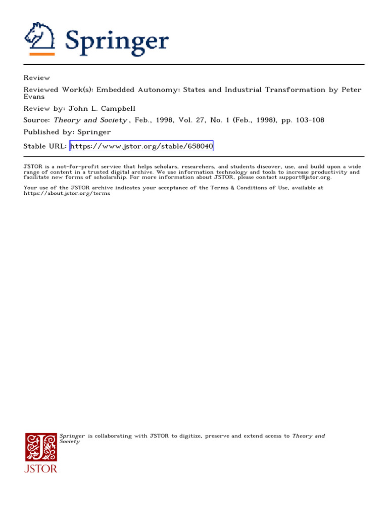 Review of Embedded Autonomy by Peter Evans | PDF | Sociology | Policy