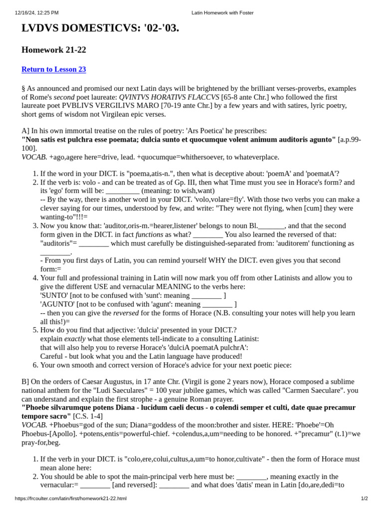 Latin Homework on Horace's Poetry | PDF | Linguistics