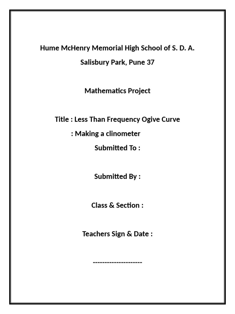 Mathematics Project: Ogive Curve & Clinometer | PDF