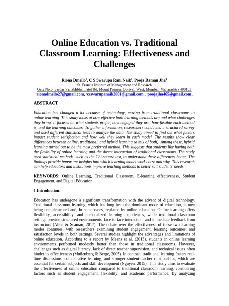 Online vs. Traditional Learning Effectiveness | PDF | Educational ...