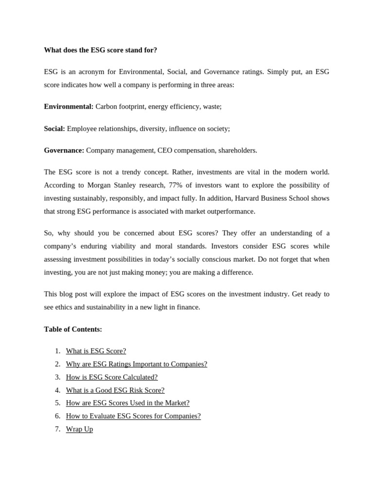 Understanding ESG Scores for Investors | PDF | Sustainability ...