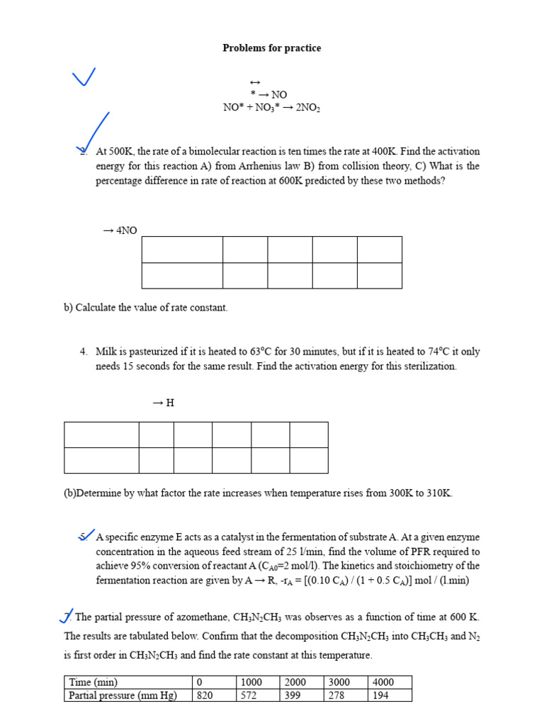 Chemical Reaction Kinetics Practice Problems | PDF | Chemical Kinetics ...