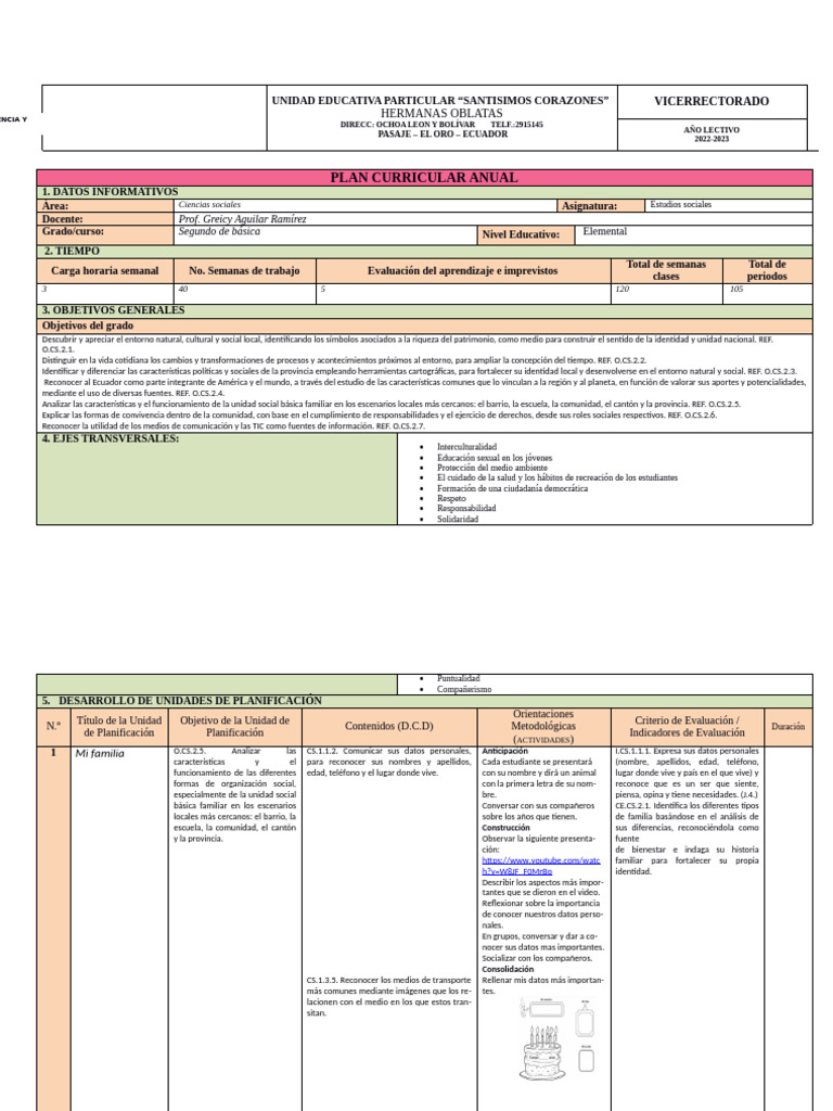 Plan Curricular de Estudios Sociales 2022-2023 | PDF | Familia | Escuelas