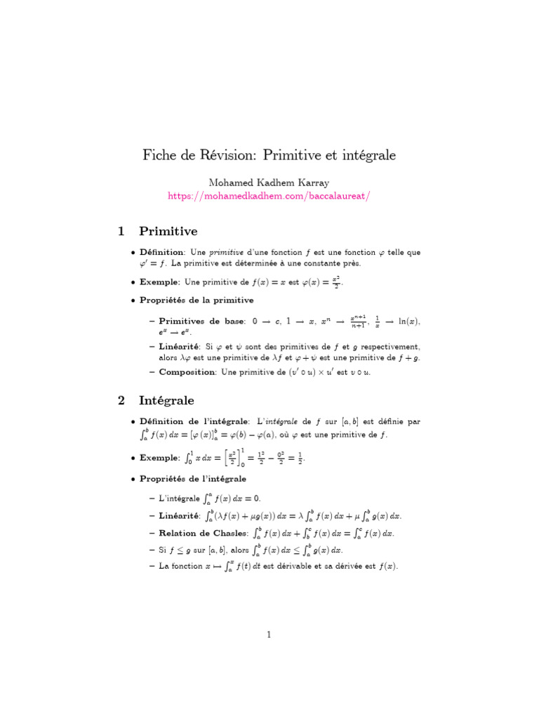 Primitives et Intégrales : Guide Complet | PDF | Calcul | Analyse ...