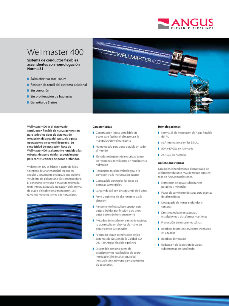Wellmaster 400 Data - ES | PDF | Agua | Materiales