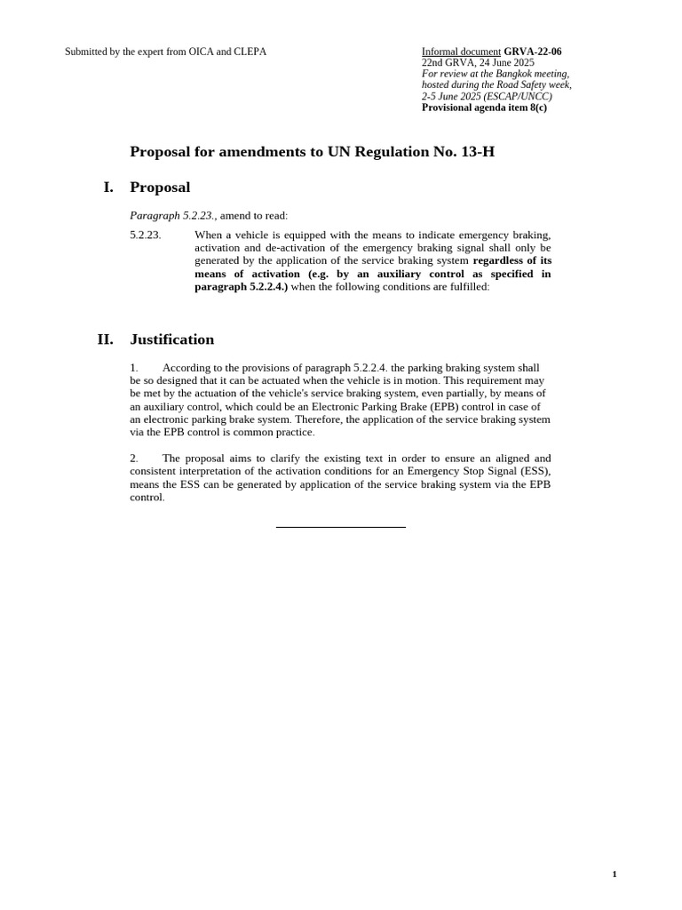 Amendments to UN Regulation No. 13-H | PDF
