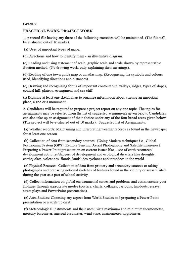 Grade 9 Practical Project Guidelines | PDF