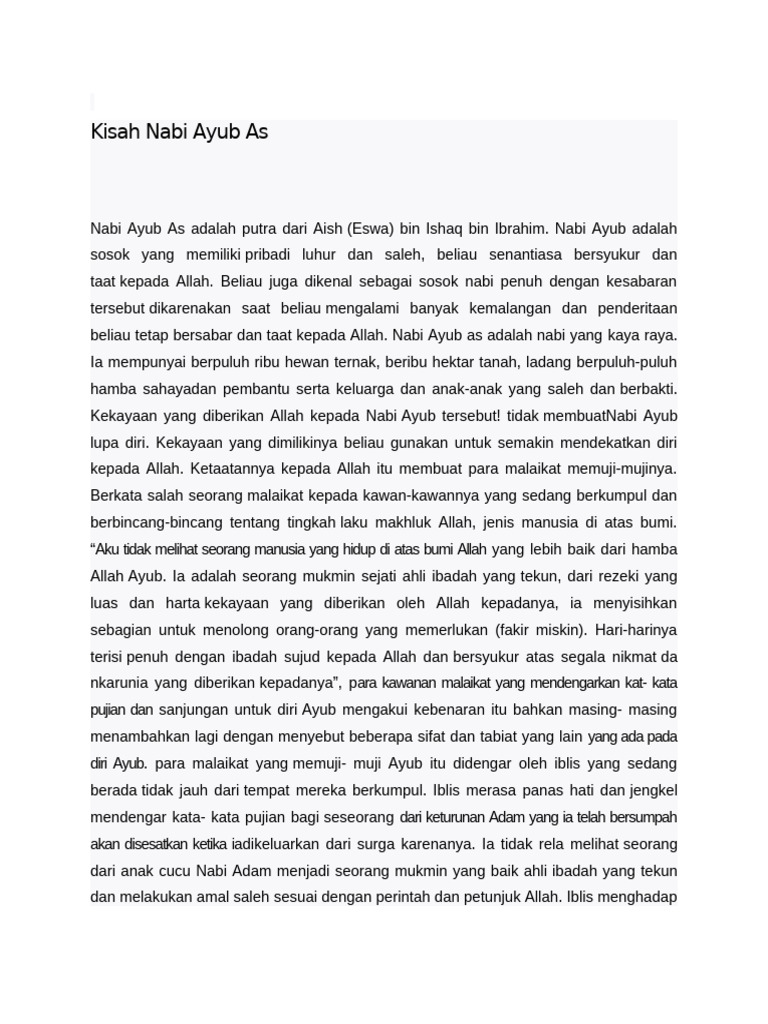 Kisah Kesabaran Nabi Ayub As | PDF