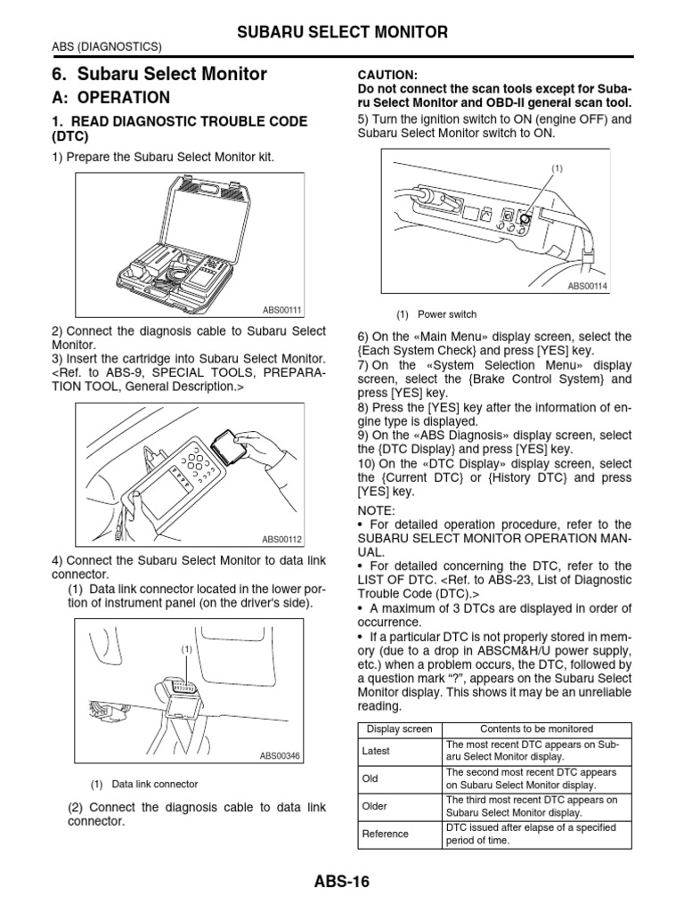 Subaru Select Monitor Operation Guide | PDF | Anti Lock Braking System ...