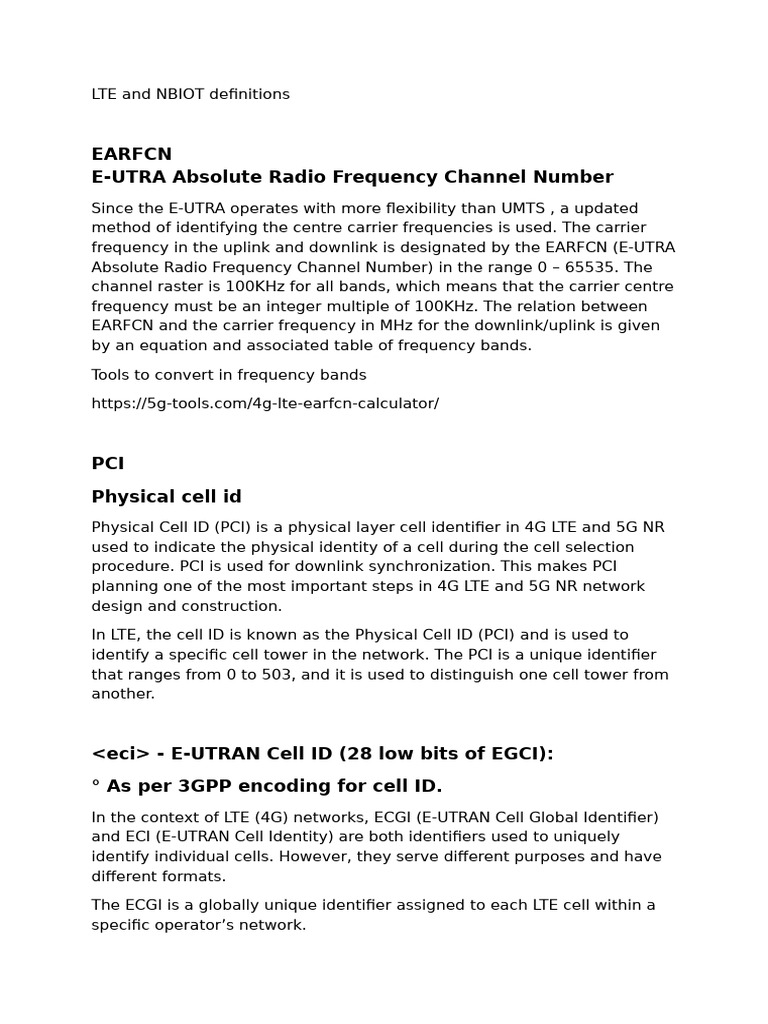 LTE Cell ID and EARFCN Overview | PDF | 4 G | Lte (Telecommunication)