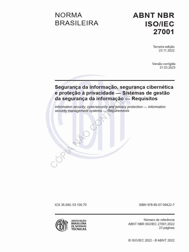 Norma ABNT NBR ISO/IEC 27001:2022 | PDF | Segurança da informação ...