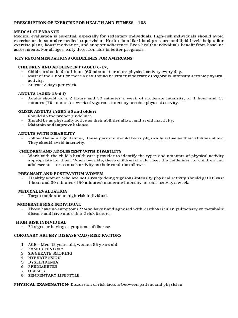 Exercise Prescription Guidelines for Health | PDF | Heart Rate ...