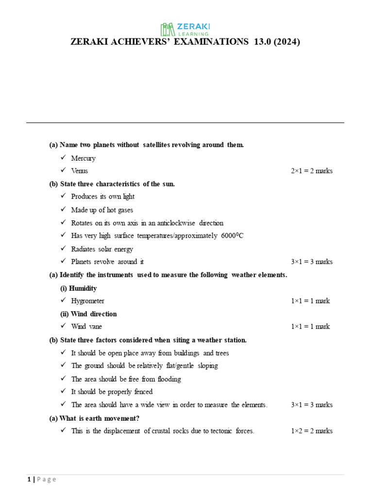 Geography Form 3 Exam Marking Scheme | PDF | Desert | Igneous Rock