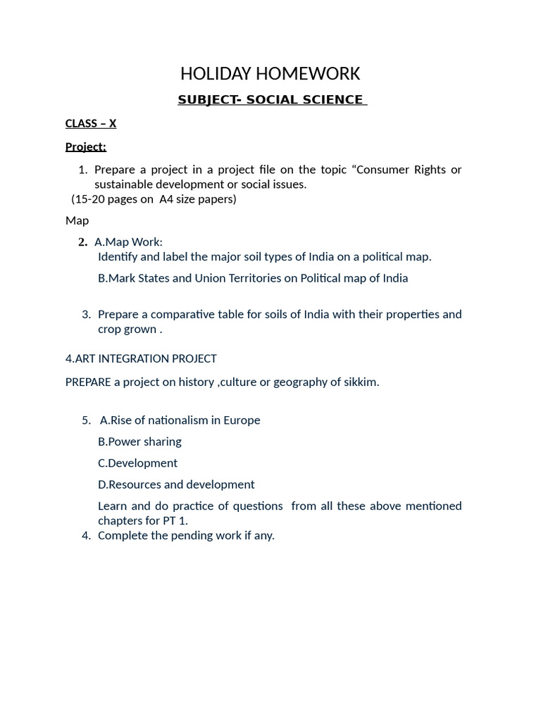 Holiday Home Work X SST | PDF