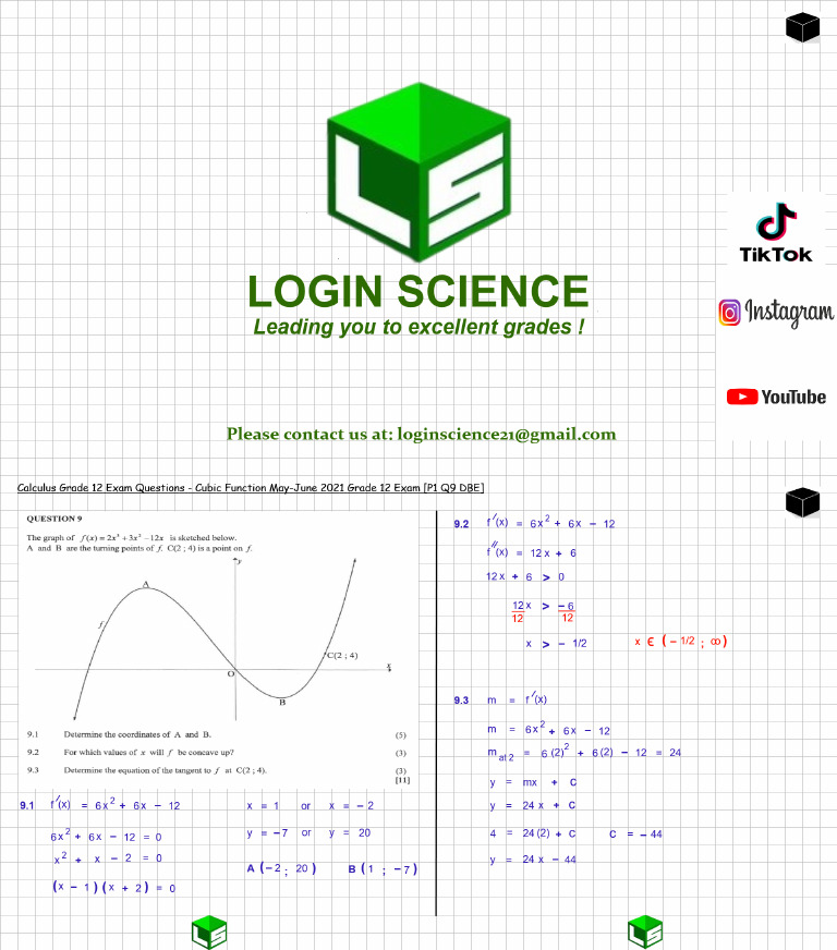 Calculus Grade 12 Exam Questions Cubic Function May June 2021 Grade