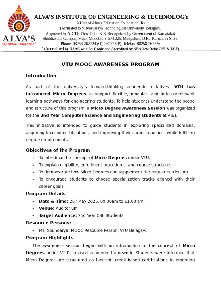 Vtu Mooc Awareness Program | PDF | Massive Open Online Course