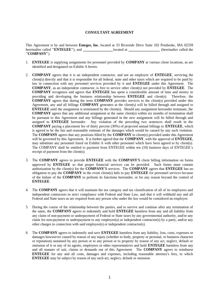 Consultant Agreement Between Entegee and Company | PDF | Liability ...