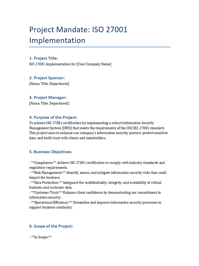 ISO 27001 Implementation Project Plan | PDF | Information Security | Audit