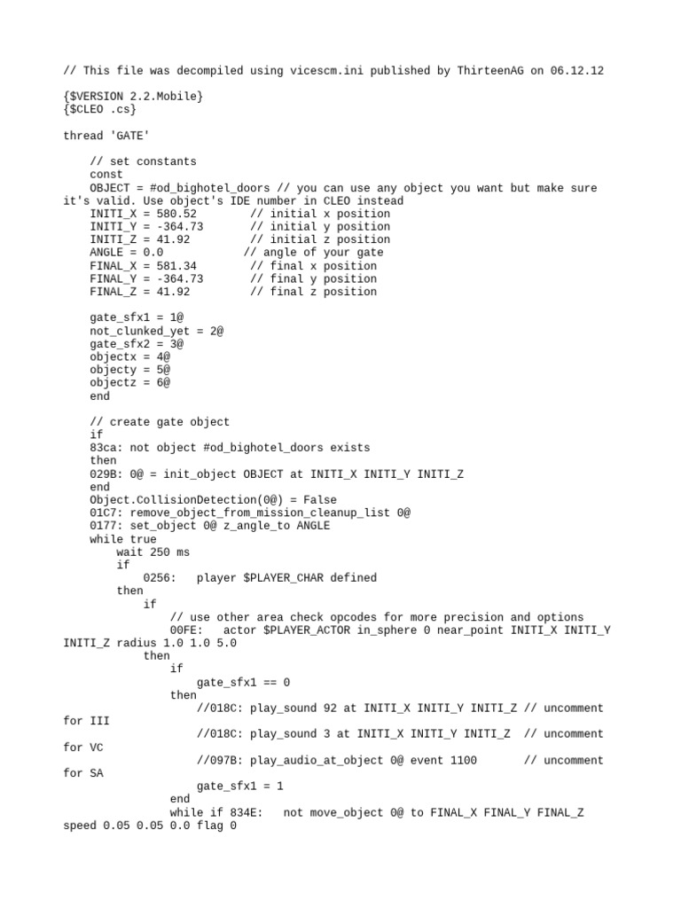 CLEO Script for Animated Gate | PDF | Computer Programming | Software ...